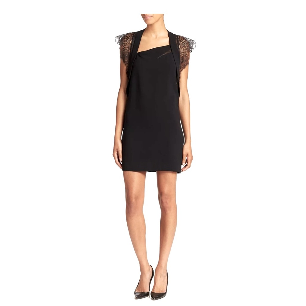 THE KOOPLES NAVY CREPE & LIGHT BLACK LACE DRESS 
***NEW WITH TAGS***